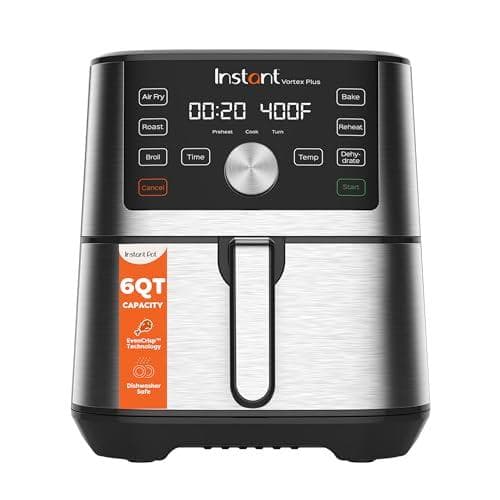 Instant Vortex Plus 6-QUART 6-IN-1 Xl Air Fryer (stainless Steel) – Air Fry, Roast, Broil, Bake, Reheat & Dehydrate with Dishwasher Safe Basket
