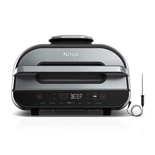 Ninja FG551 Foodi Smart Xl 6-IN-1 Indoor Grill – 9" X 12" Xl Grill Grate with 4-QT Crisper Basket & Built-in Smart Meat Thermometer