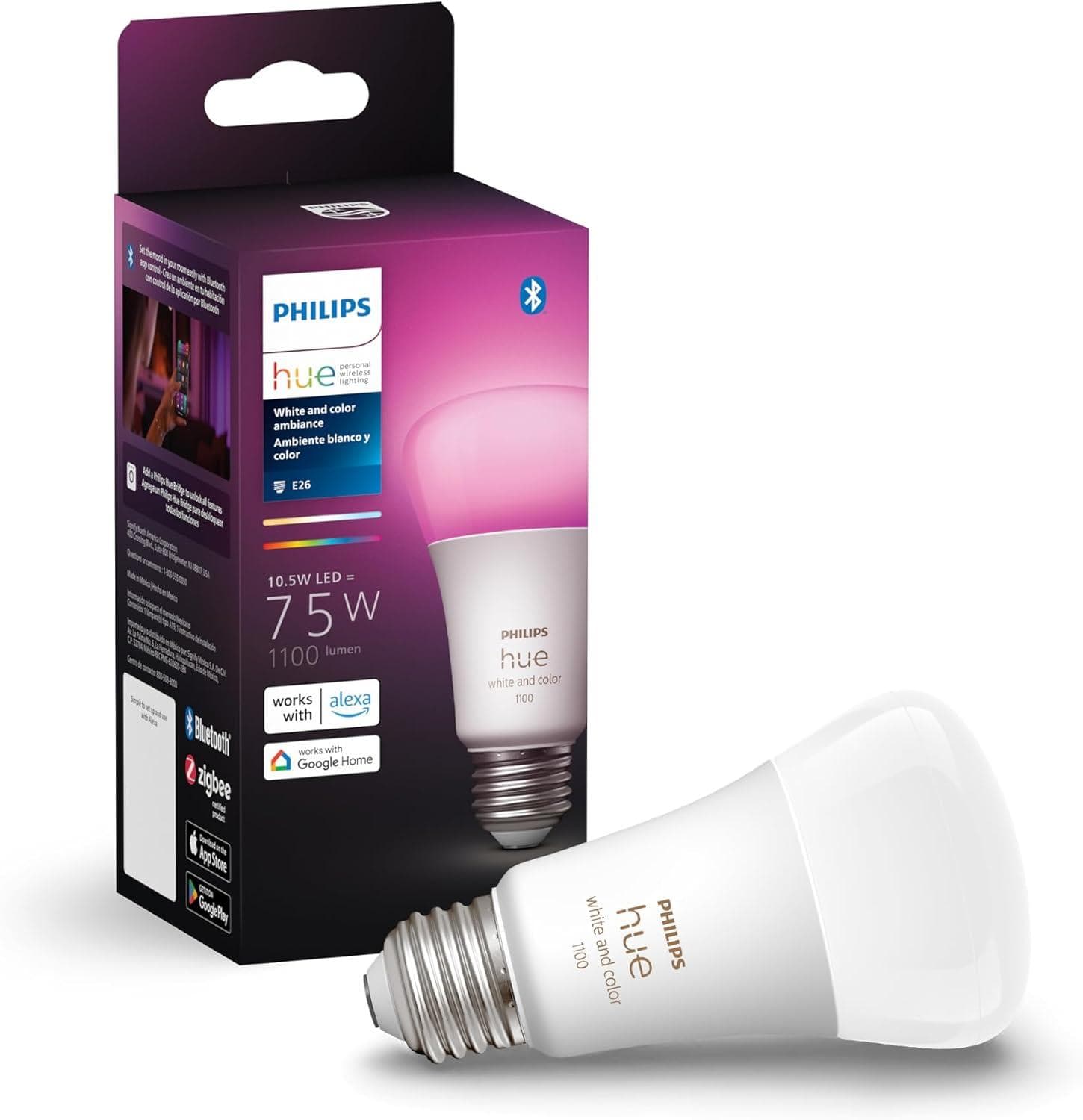Philips Hue Smart 75W A19 Led Bulb (white and Color Ambiance, 1100 Lumens)
