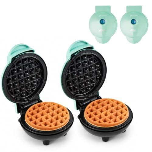 Dash Mini Waffle Maker 2-PACK with Dual 4-INCH Non-stick Surfaces, Rapid Heating, and Compact Design (aqua)
