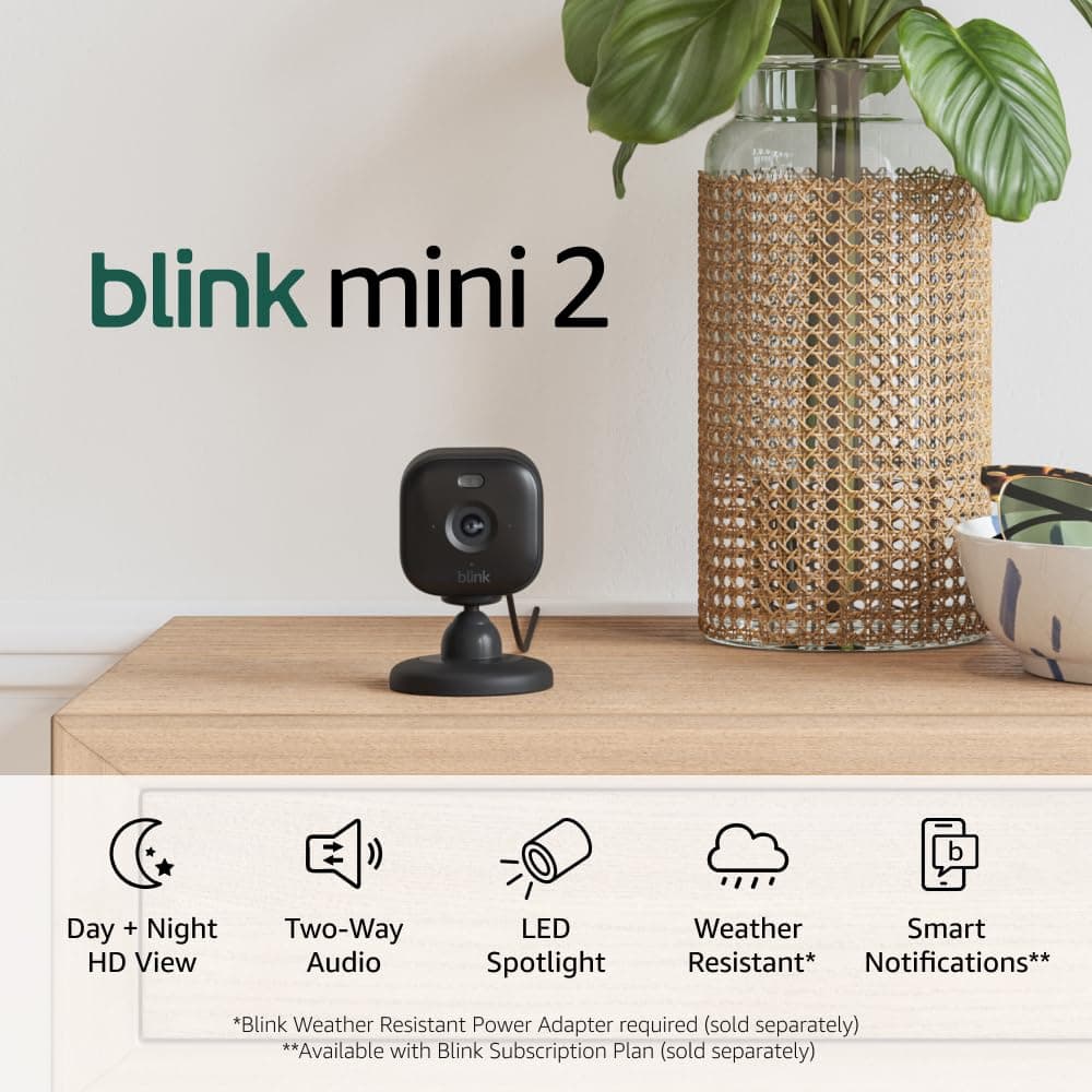 Blink Mini 2 Plug-in Smart Home Security Camera with Hd Video Color Night View and Spotlight Black