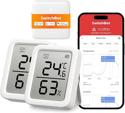 Switchbot Meter Plus Smart Hygrometer Thermometer (swiss Sensor, 3-INCH Lcd, App Alerts, Data Export, Bluetooth Connectivity)