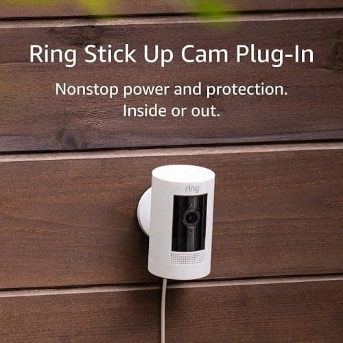 Ring Stick Up Cam Plug-in Hd Security Camera (1080P Hd Video, Color Night Vision, Two-way Talk, Weather-resistant, White)