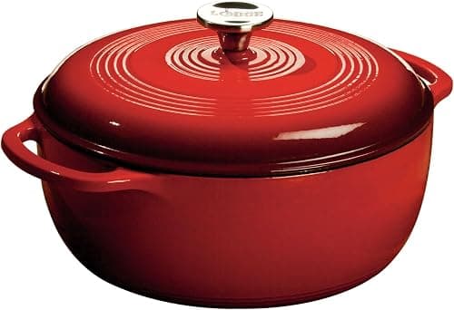 Lodge 6 Quart Enameled Cast Iron Dutch Oven with Dual Handles & Self-basting Lid