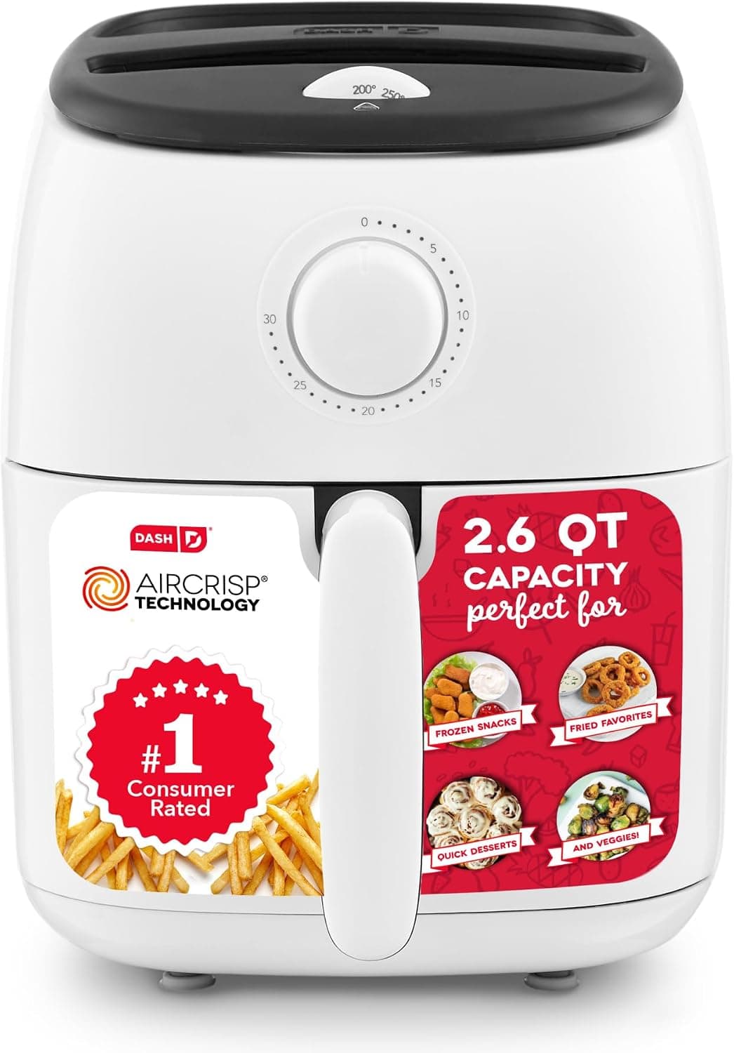 Dash Tasti-crisp 2.6-QUART Compact Electric Air Fryer Oven with Aircrisp Technology, Nonstick Basket, and Auto Shut-off