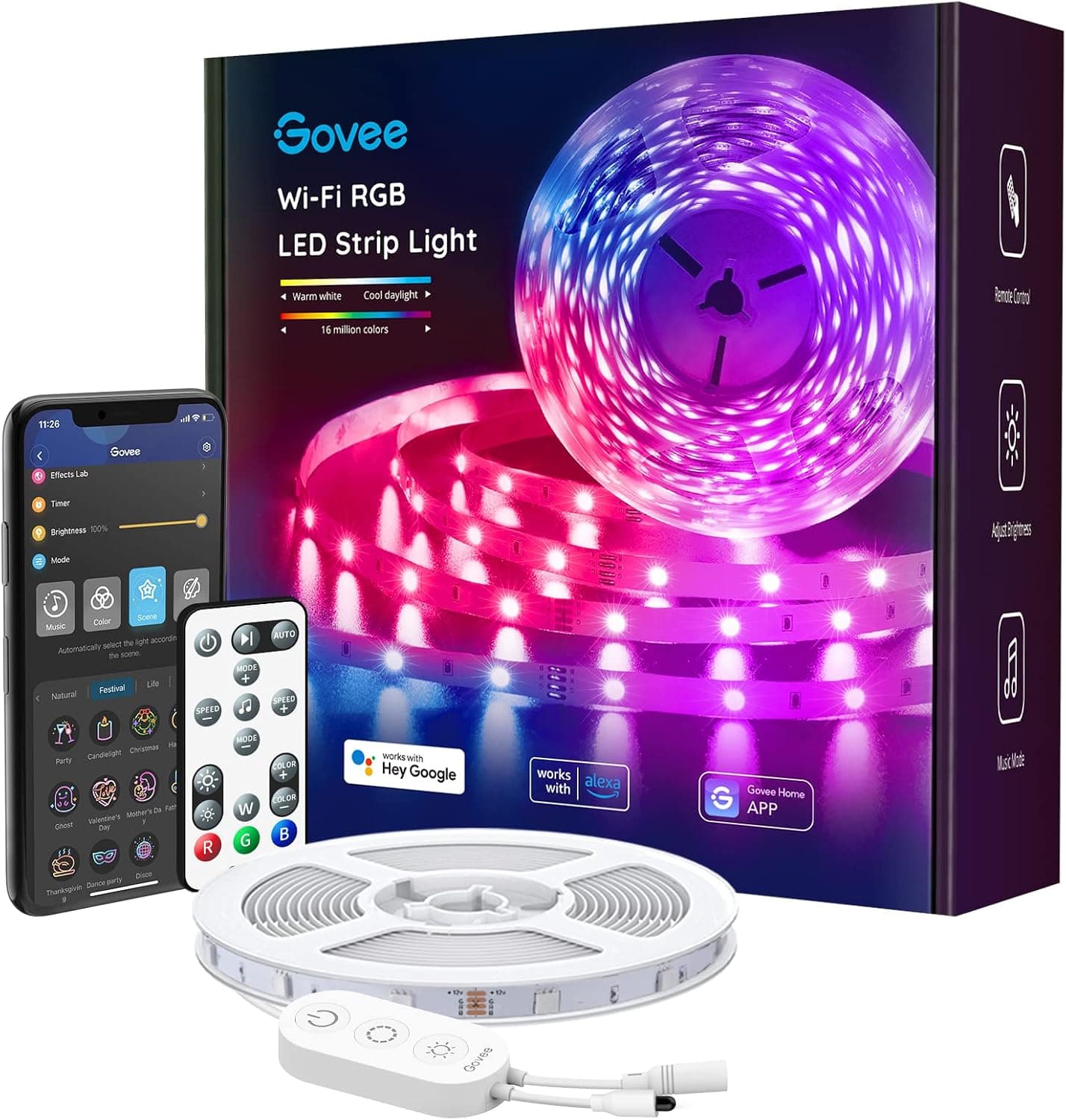 Govee Smart Led Strip Lights 16.4FT Wifi Rgb Light Strip with App Control, Music Sync, 64 Scenes, Works with Alexa and Google