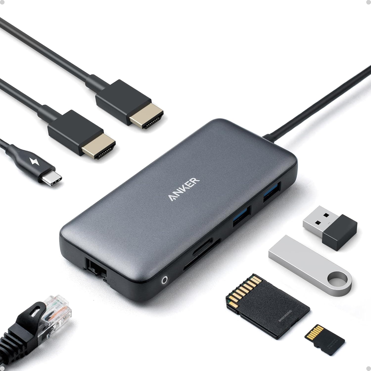 Anker Powerexpand 8-IN-1 Usb-c Pd Media Hub with Dual 4K Hdmi 100W Power Delivery Gigabit Ethernet and Card Readers