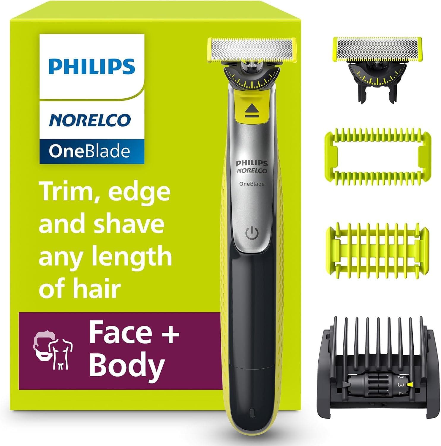Philips Norelco Oneblade 360 Hybrid Face + Body Trimmer & Shaver (QP2834/70) – Revolutionary Fast Cutter with Dual Protection System