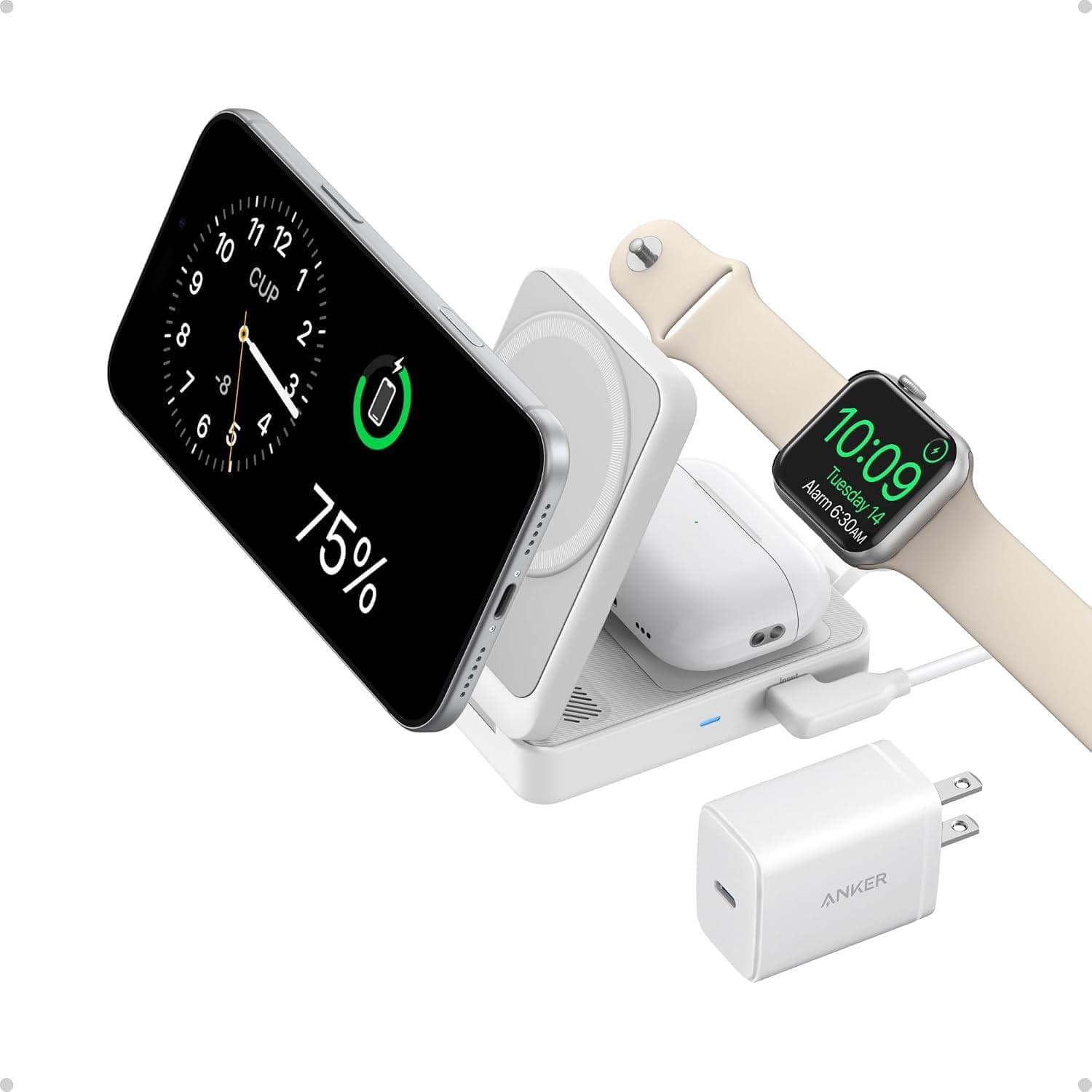 Anker Maggo 3-IN-1 Wireless Charging Station (QI2 Certified 15W) – Official Magsafe Speed with Ultra-fast Apple Watch Charging
